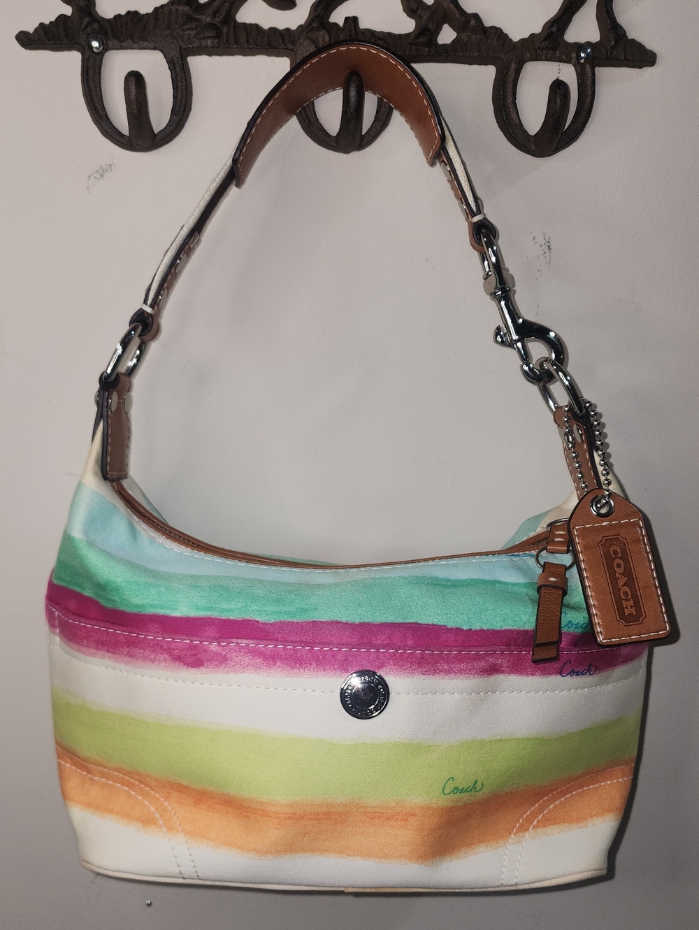 Coach Vintage Watercolor Striped Hsmpton Hobo Soho Y2K Shoulder Bag Purse